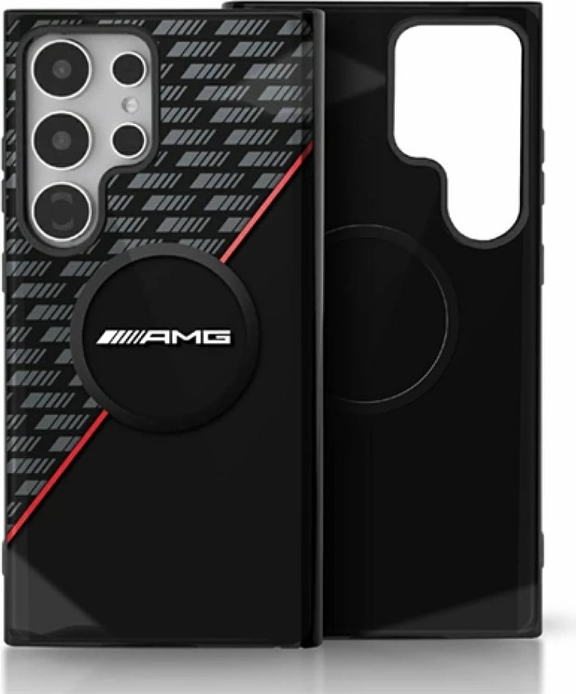 Mbështjellës Mercedes AMG Double Layer Rhombs MagSafe për Samsung Galaxy S25 Ultra, Zi/Kuqe
