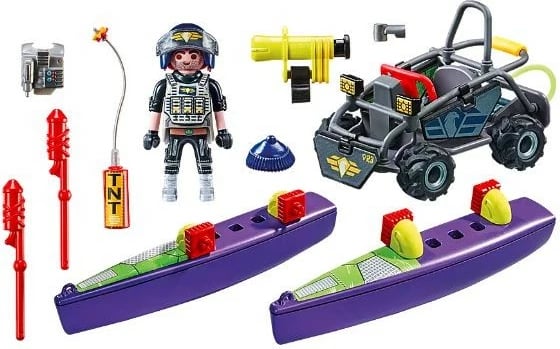 Set lodrash Playmobil City Action 71147, quad transformues me figurë special forces, 59 pjesë