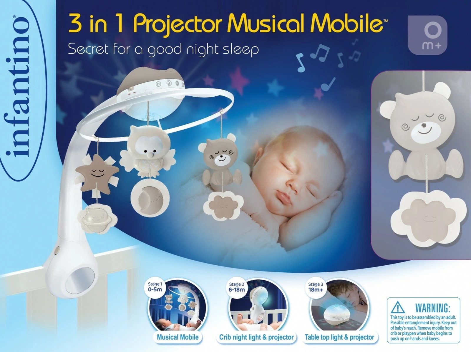 Karusel muzikor 3-në-1 B-kids Infantino, për foshnje, bezhë/bardhë