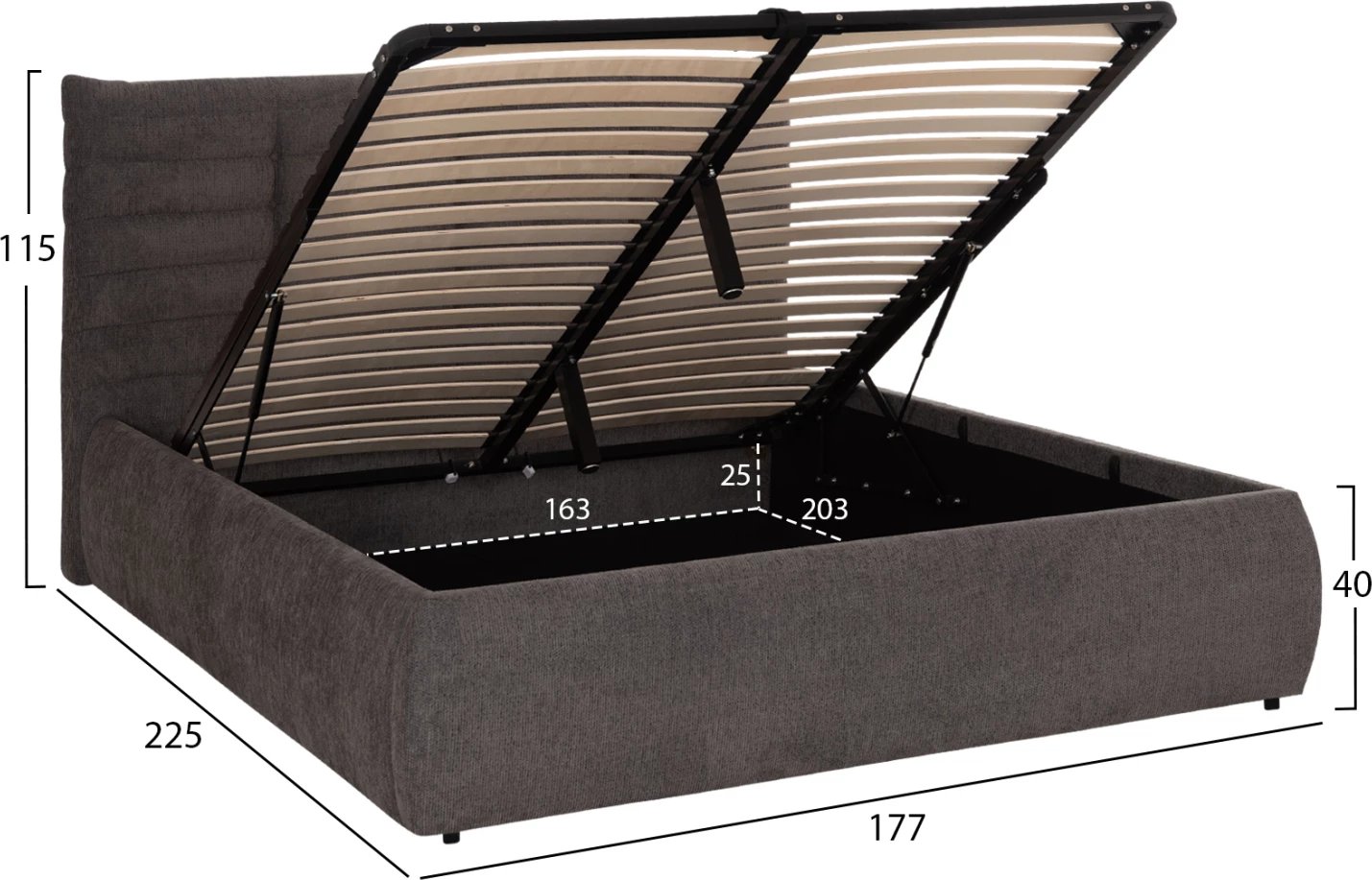 Krevat dopio SANDRA, stof gri, me hapësirë për depo, për dyshek 160x200cm