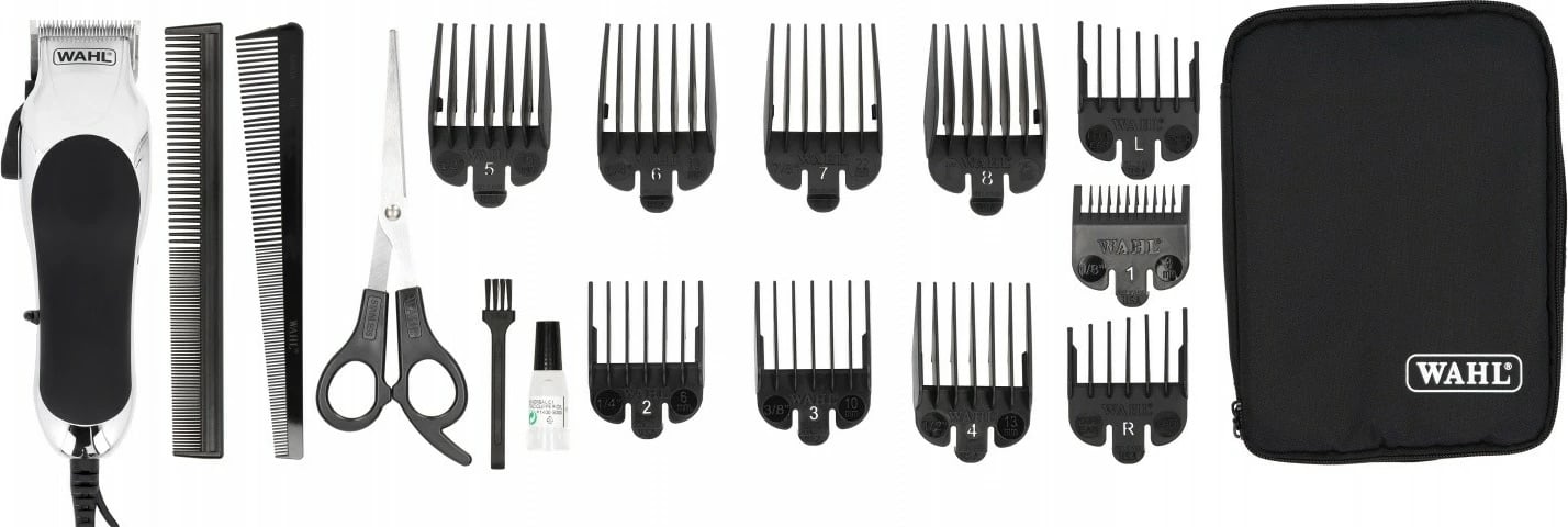 Makinë rroje flokësh Wahl Chrome Pro 20103-0460, e zezë/argjendtë, me kabllo, set aksesorësh