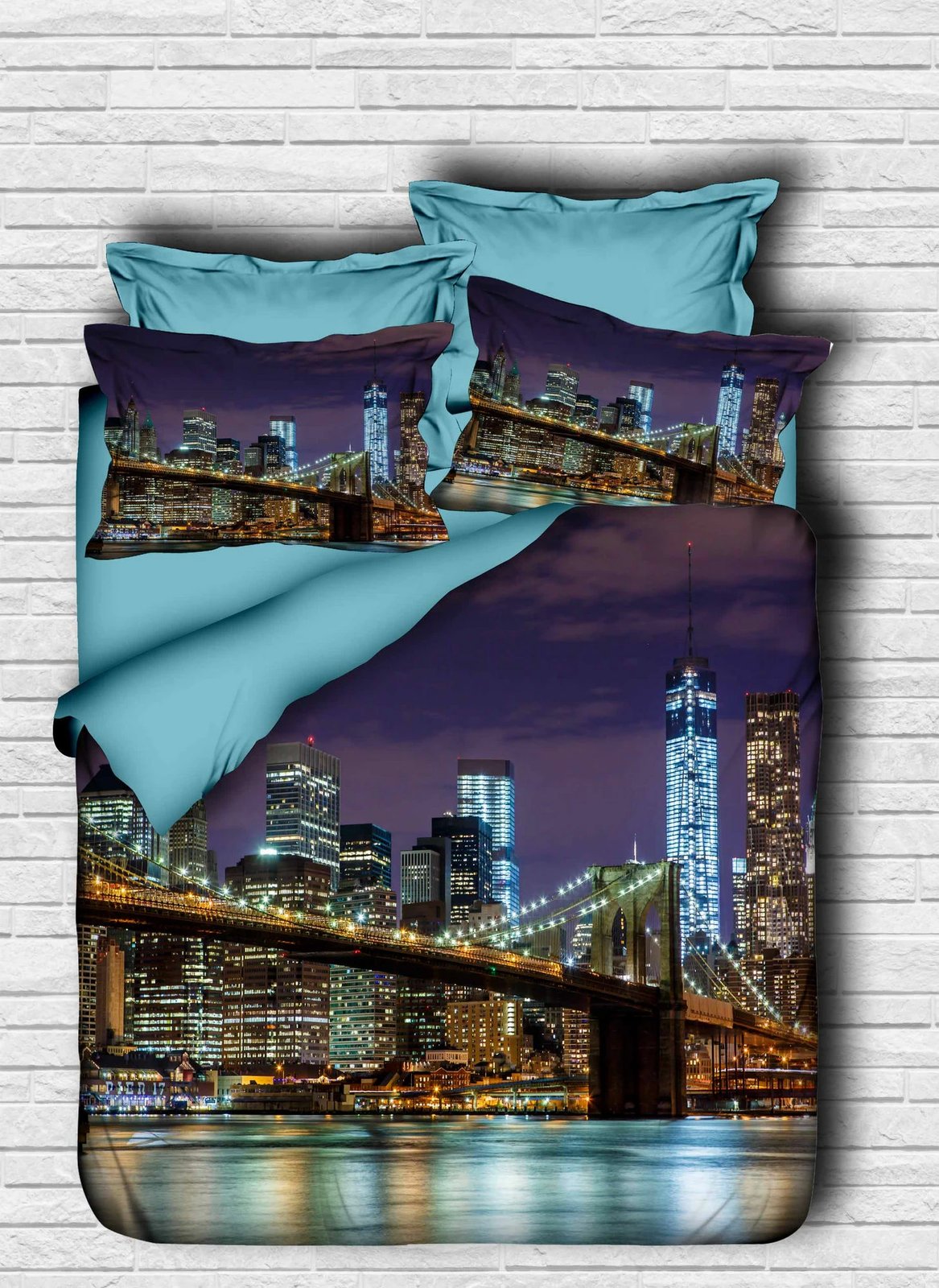 Set mbulesë për jorgan King, L'essentiel, 138, ngjyrë kaltër e errët, kaltër, kafe, printim 3D (3 pjesë)