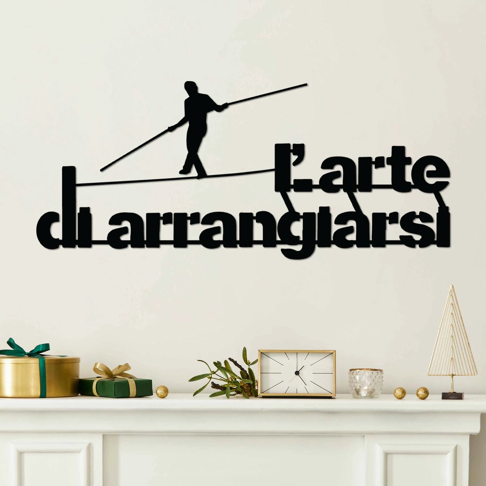 Aksesor dekorativ metalik për mur, Wallity Arrangiarsi 3, ngjyrë e zezë, 60x25cm