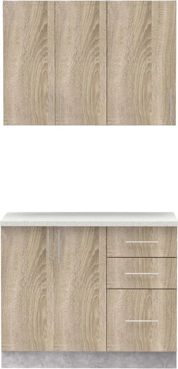 Njësi kuzhine Festa I melamine, ngjyrë sonoma dhe banak kuzhine ngjyrë gri e çelët, 100x60x85cm