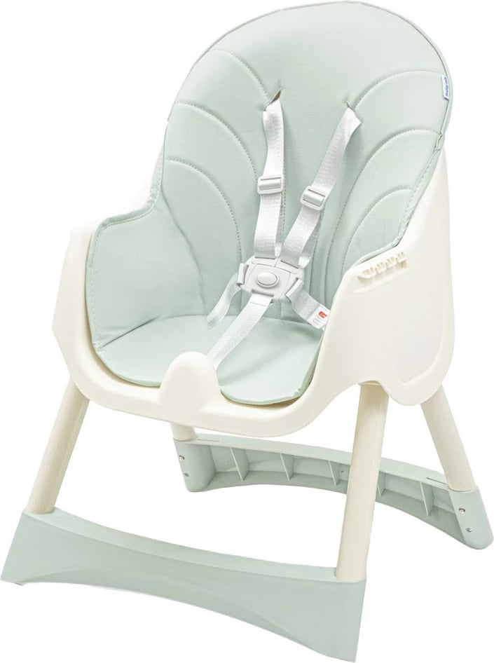 Karrige e lartë ushqimi, BABY MIX, Nora, tabaka e dyfishtë e rregullueshme, rrip sigurie 5-pikësh, deri 15 kg, jeshile e zbehtë