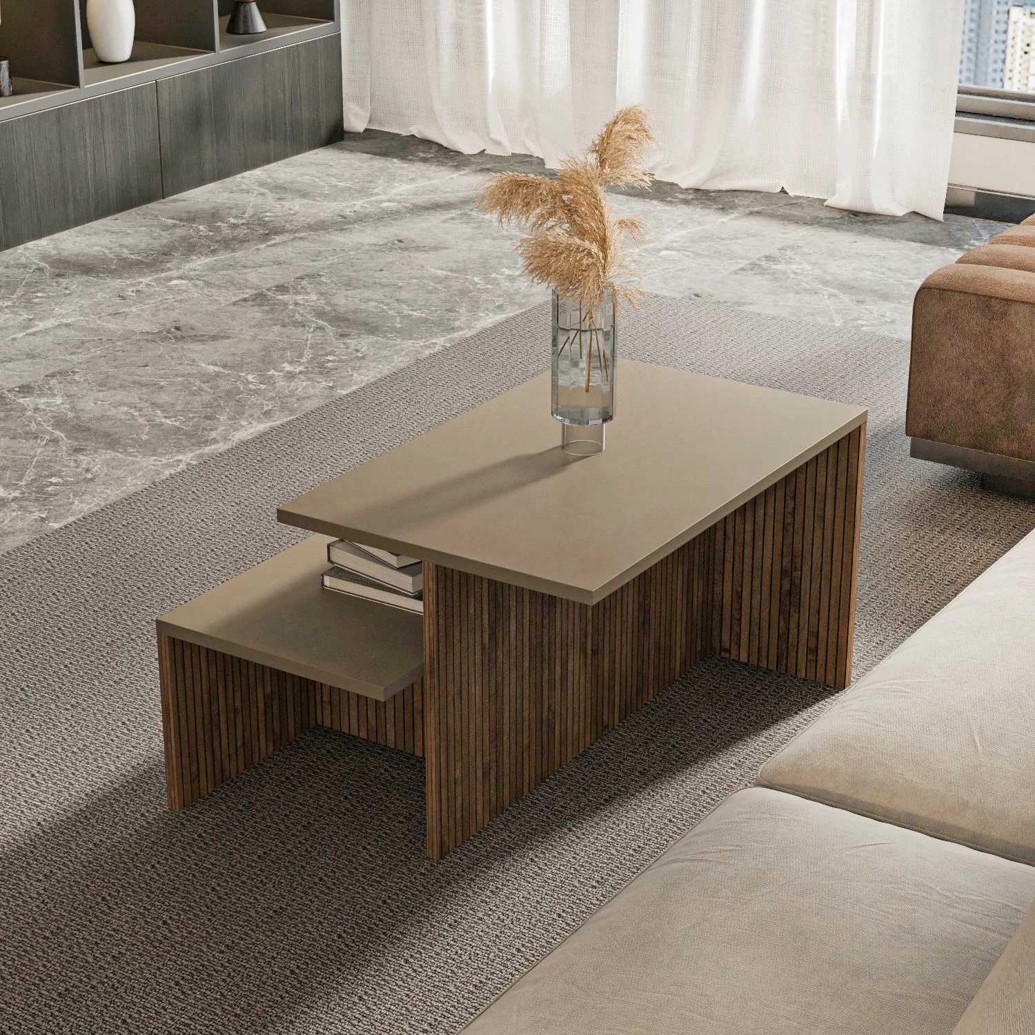 Set tavolinash të mbivendosura Skye Decor, Twins, ngjyrë taupe dhe lis (2 copë)