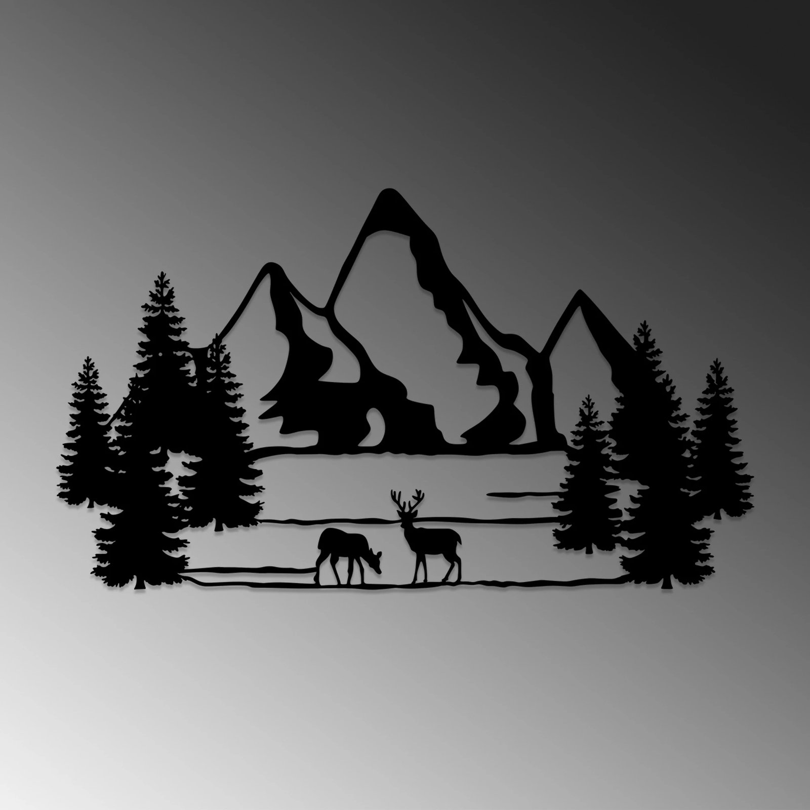 Aksesor dekorativ muri prej metali, peizazh, Landscape 5, ngjyrë e zezë, 40x70cm