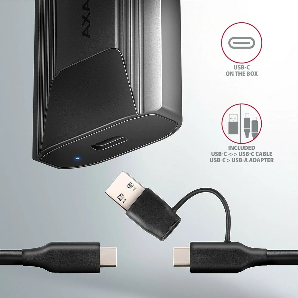 Kasë e jashtme AXAGON EEM2-GTS2 për SSD M.2 NVMe & SATA, USB-C 3.2 Gen 2, e zezë
