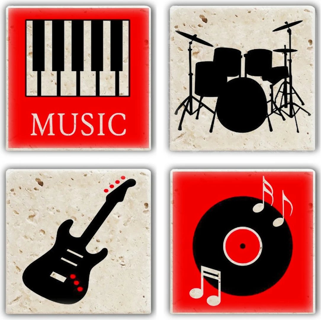 Set 4 copë mbajtëse gotash prej guri natyral, motive muzikore, Hermia, TBA7436502215292