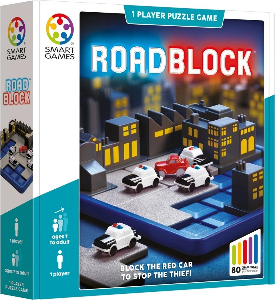 Lojë puzzle SmartGames RoadBlock, për fëmijë dhe të rritur, shumëngjyrëshe