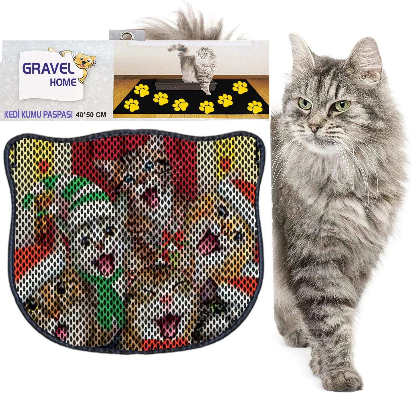 Tapet për rërë mace, Paws & Whiskers, Kdkafa0170, shumëngjyrësh, 40x50cm