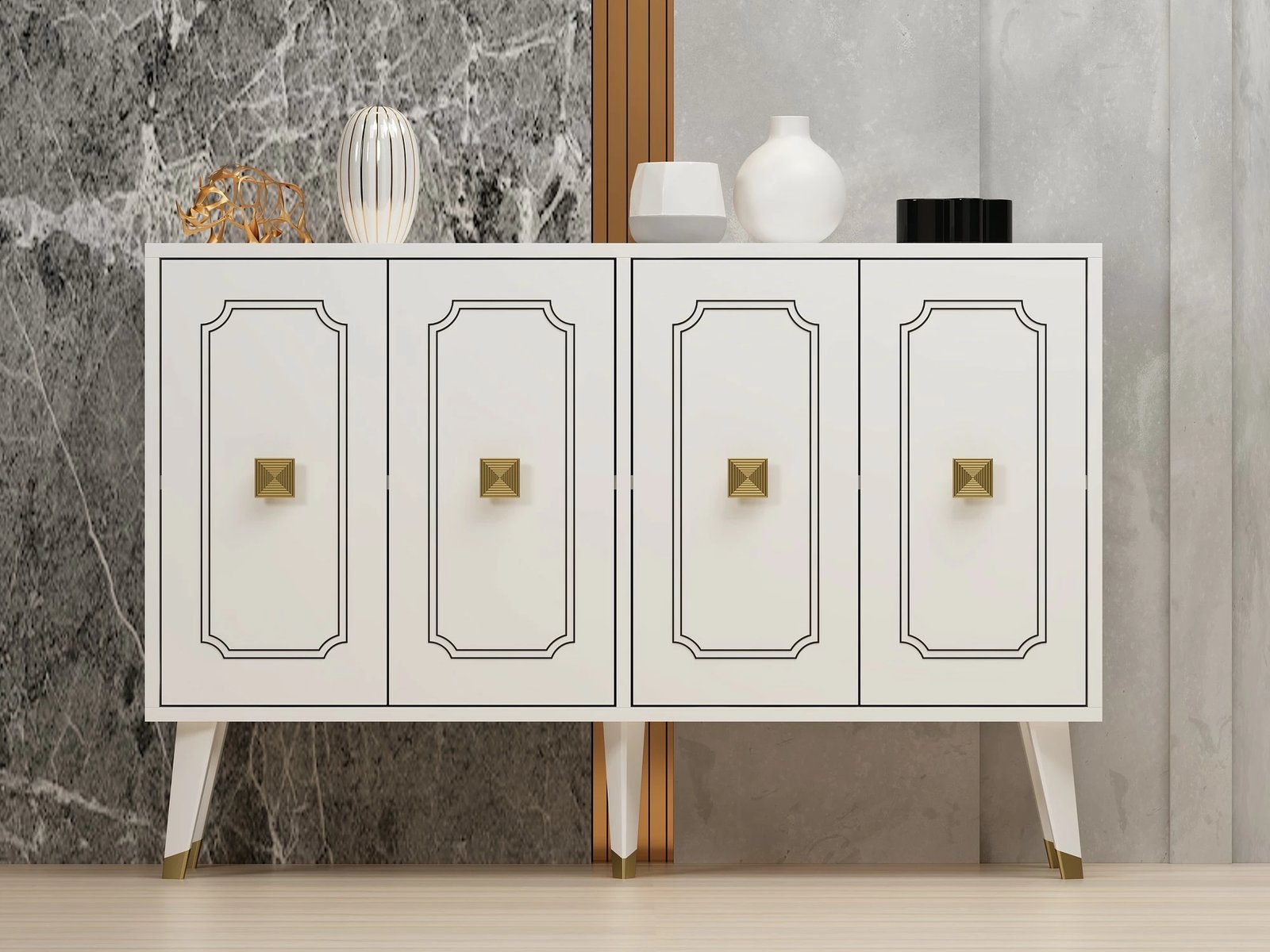 Konsolë Hanah Home Roland, e bardhë, e artë