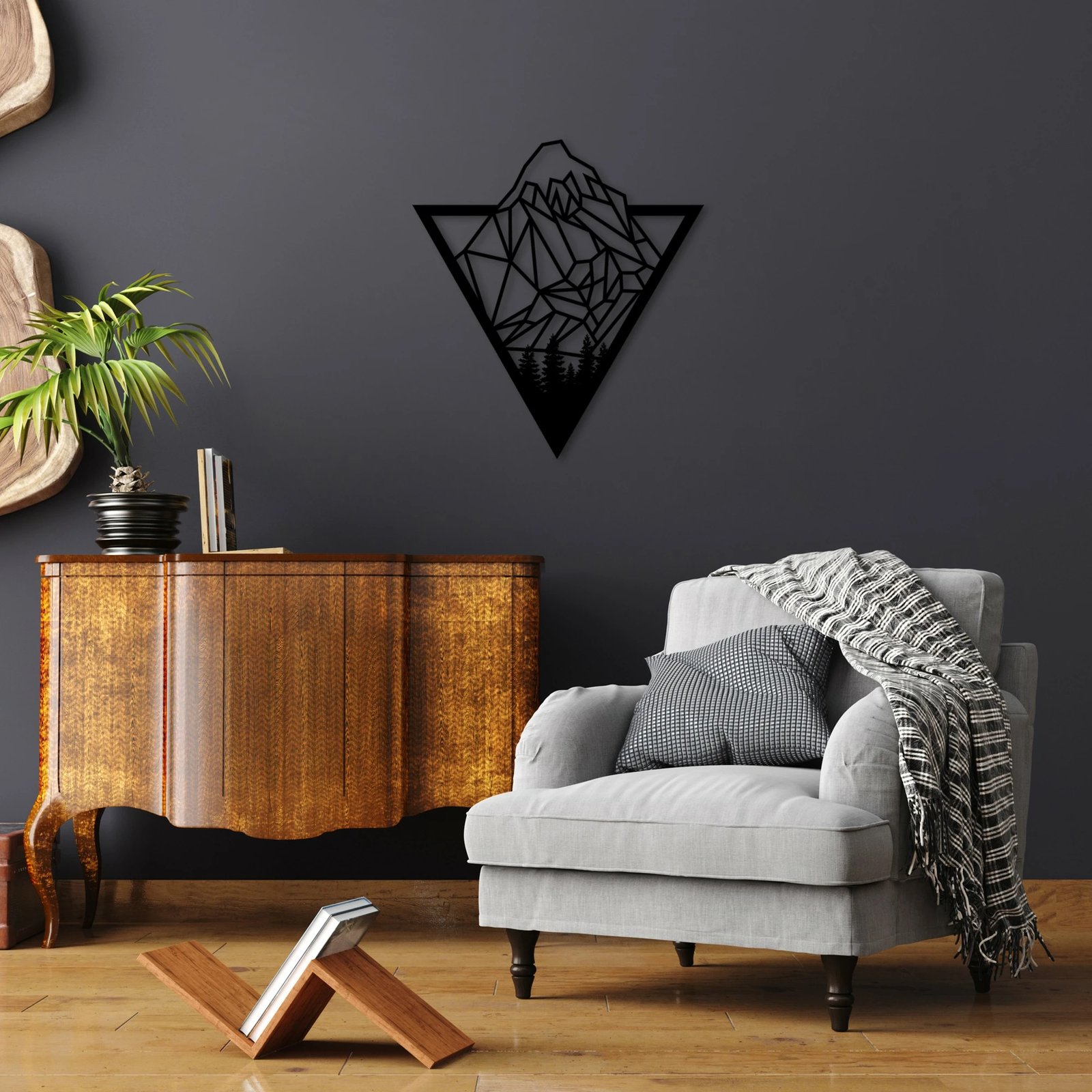 Aksesor dekorativ metalik për mur, Wallity Mont Blanc, ngjyrë e zezë, 55x50cm