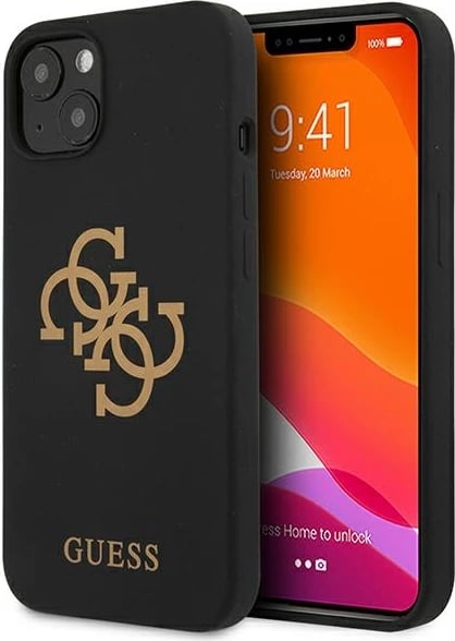 Mbështjellës Guess GUHCP13MLS4GGBK për iPhone 13, 6.1", silikon, i zi