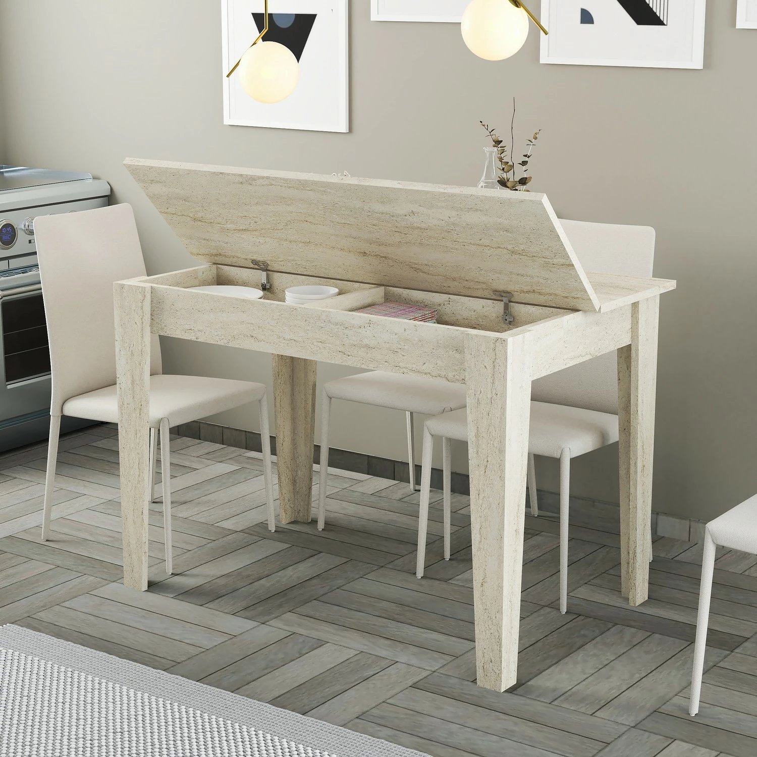 Tavolinë kuzhine Hanah Home, Kiev, ngjyrë travertin