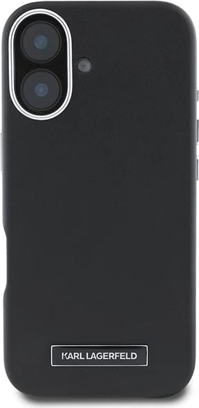 Mbështjellës Karl Lagerfeld FW Metal Plate MagSafe për iPhone 16 Plus, i zi