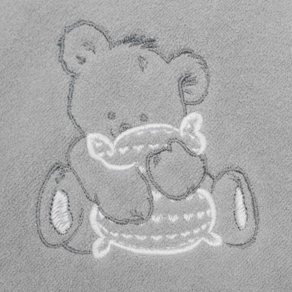 Peshqir bebe me kapuç New Baby 100x100 cm me qëndisje arushë gri