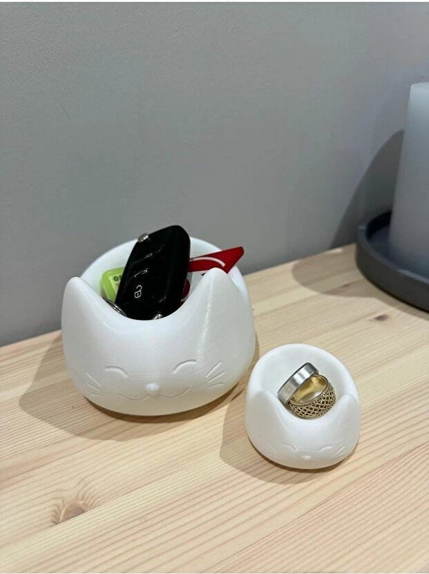 Set dekorativ prej dy pjesësh, formë mace, ngjyrë e bardhë, Evila Originals