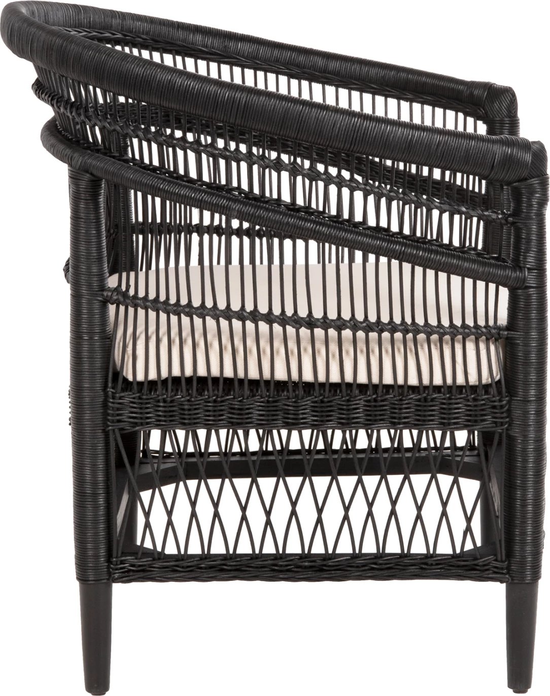 Karrige Malawi FH9635.03 dru mahogany me rattan, jastëk bardhë e zi, 80x70x86H cm
