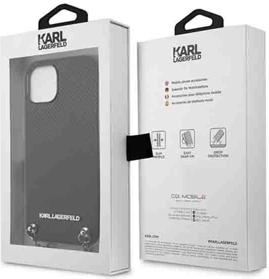 Mbështjellës Karl Lagerfeld Leather Textured and Chain për iPhone 13/14/15 6.1", Zi