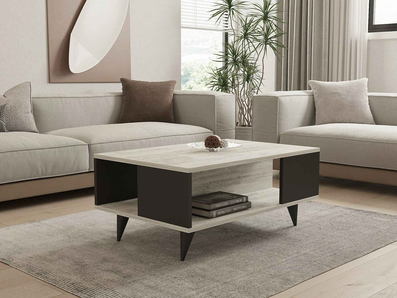 Tavolinë kafeje Hanah Home, Seda, mermer, e bardhë dhe e zezë