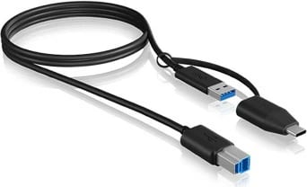 Kabllo USB 3.2 ICY BOX IB-CB032, 1m, USB-B në USB-A me adapter USB-C, e zezë