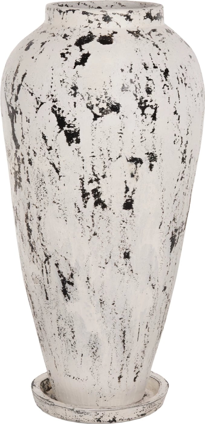 Vazo dekorative për dysheme me bazë pjate LAUREL FH7937 terrakota në patinë të bardhë Φ45x100Hcm