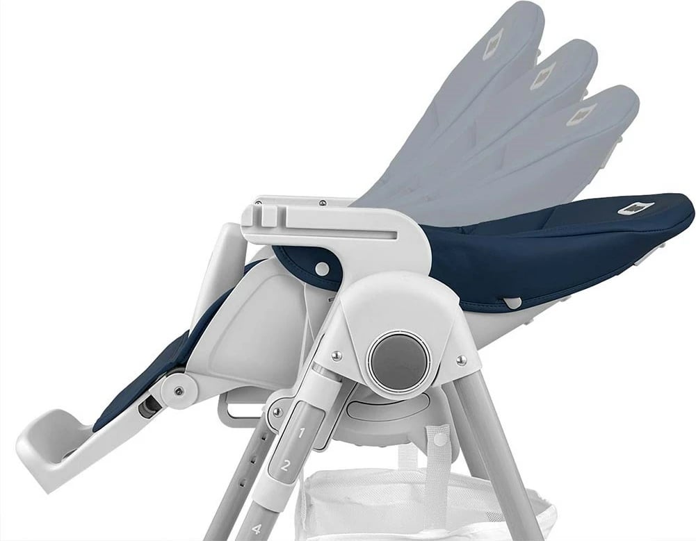 Karrige e lartë bebe, Milly Mally, Bueno Ocean, rregullim lartësie 7-nivel, shpinore reclinueshme, rripa 5-pikësh, 6–36 muaj, blu navy