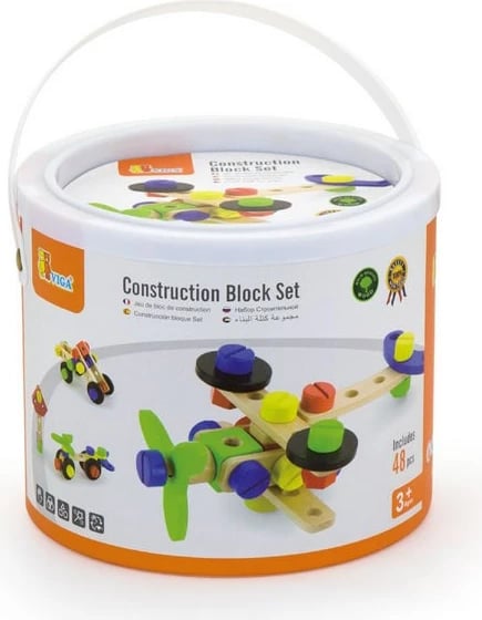 Set ndërtimi prej druri Viga 48 pjesë, shumëngjyrësh