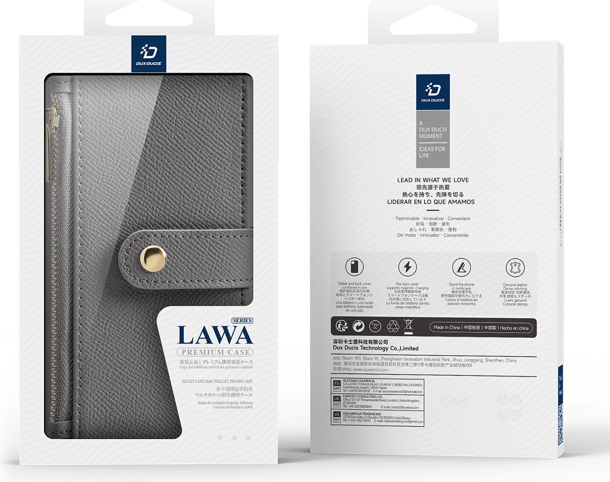 Mbështjellës Dux Ducis Lawa për iPhone 16 Pro, lëkurë, me portofol magnetik, Gri