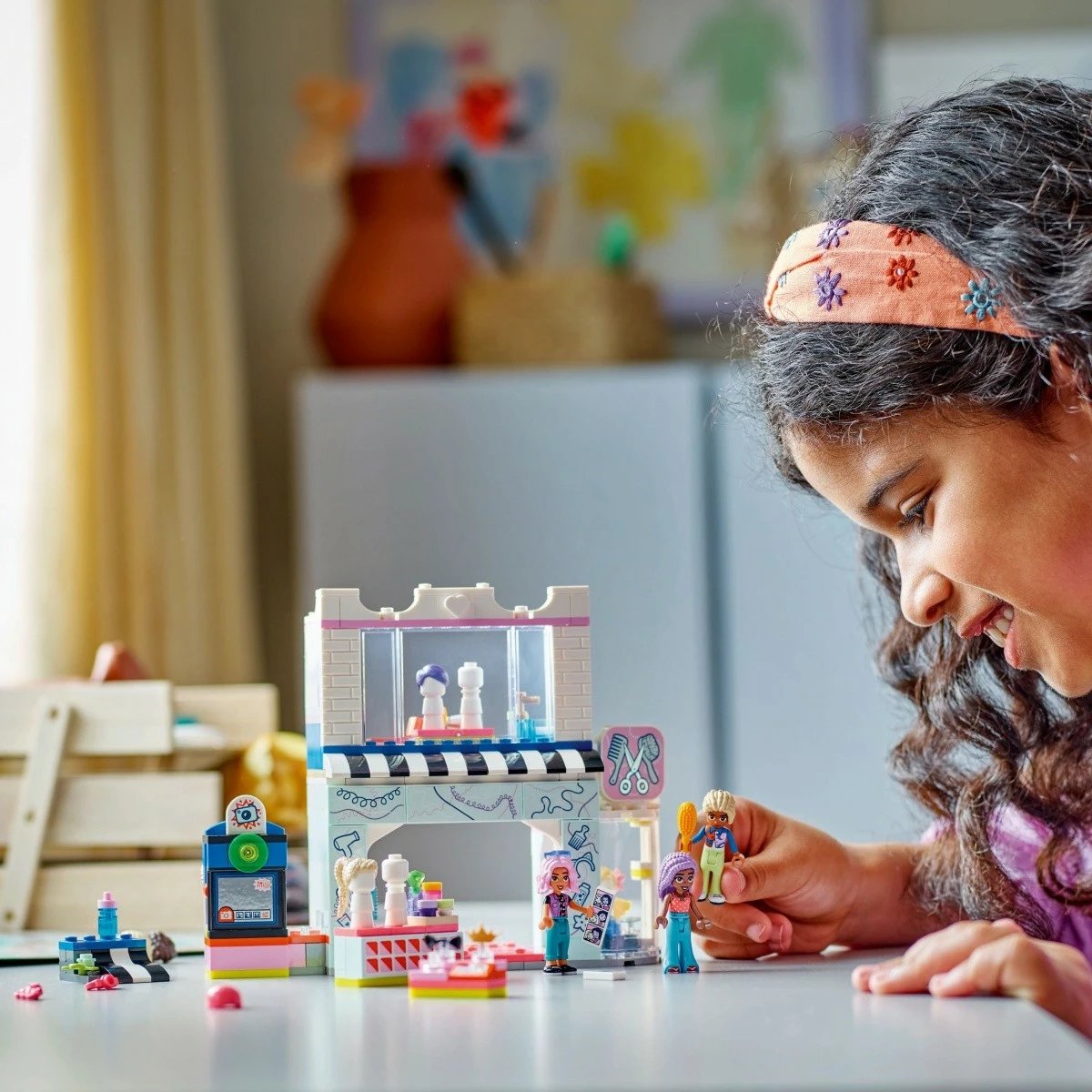 Set lodrash LEGO Friends 42662, Sallon flokësh dhe Dyqan aksesorësh, 347 pjesë, për fëmijë, shumëngjyrësh
