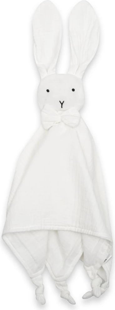 lodër përqafimi muslinë, New Baby, lepurush, 30x30 cm, pambuk organik, e bardhë