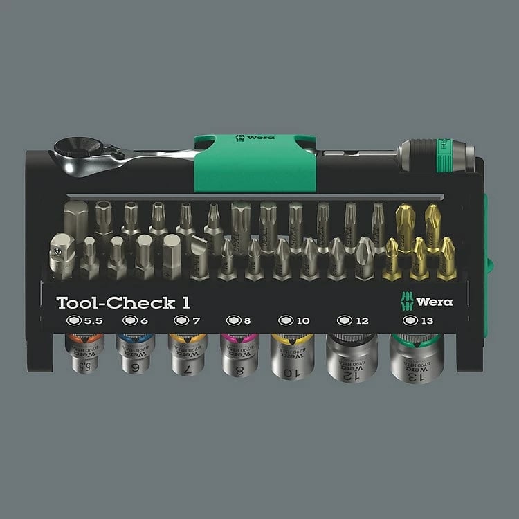 Set veglash dore WERA Tool-Check 1, 38 copë, çelik inox, zi