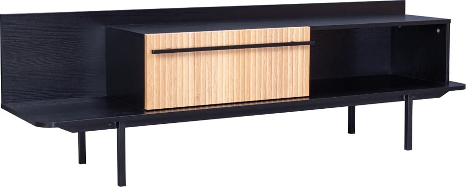 Komodë TV Origami, 1 sirtar, e zezë-sonoma, 160x39.5x50cm