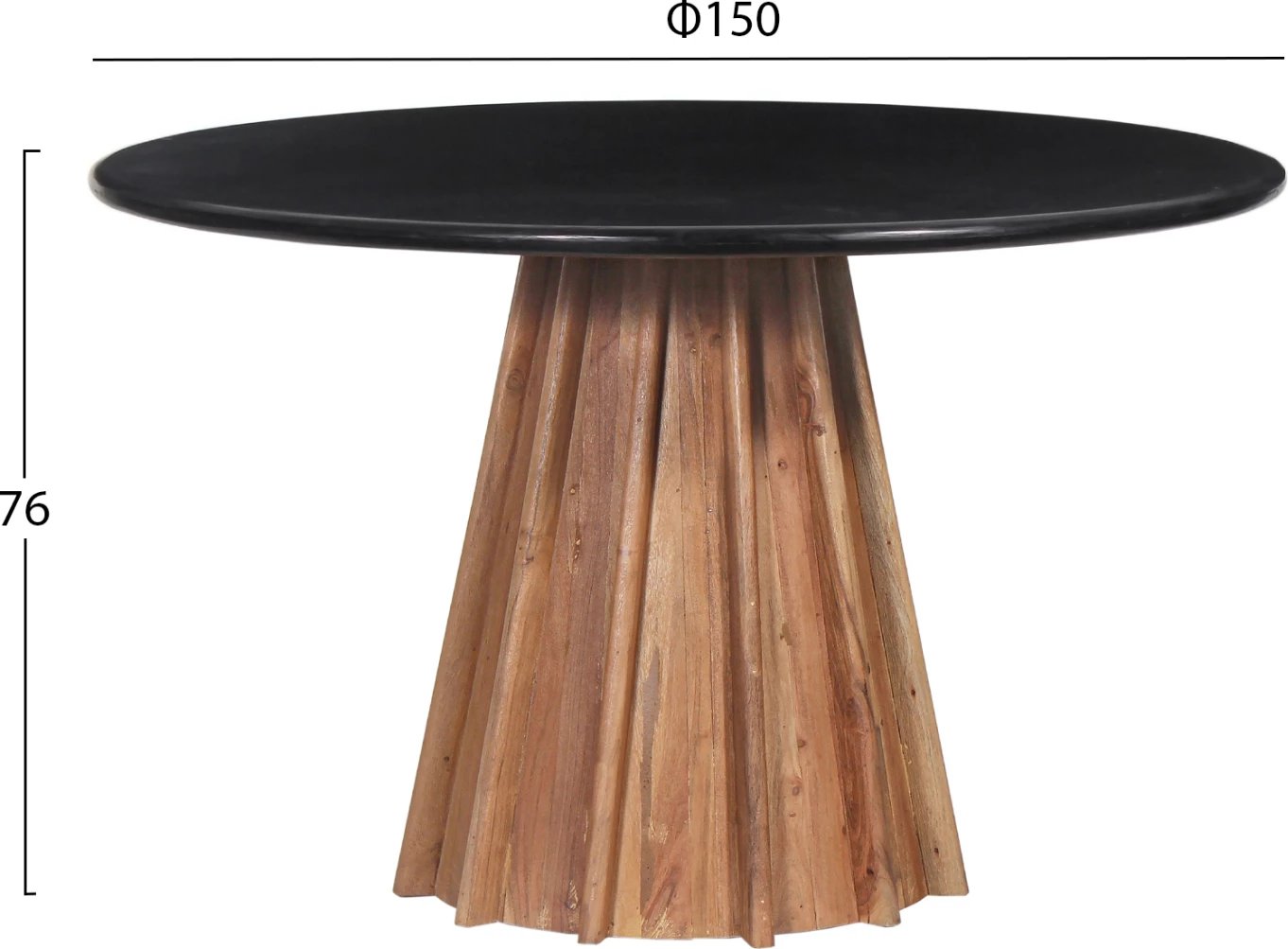 Tavolinë ngrënieje e rrumbullakët DRAXX, dru akacie i fortë, sipërfaqe mermeri të zi, Φ150x76H cm