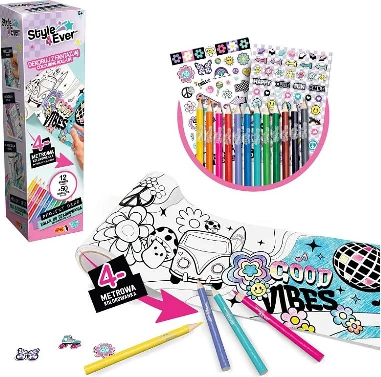 Set dekorimi për vizatim Epee EP60182 me rolë 4 metra, 12 kredka, ngjitëse