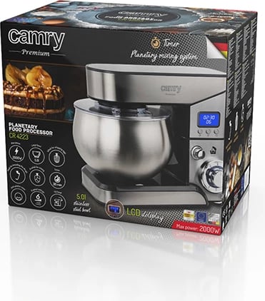 Mikser planetar me LCD, Camry, CR 4223, 5 L, 2000 W, argjendtë