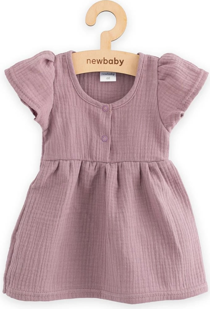 Fustan muslin për bebe, New Baby, Lavender, 100% pambuk, me mëngë të shkurta, madhësi 86, lejla