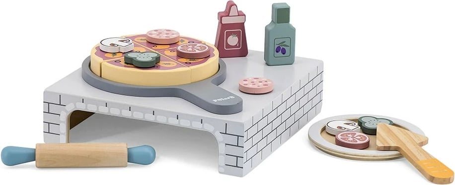 Set lodër pica druri, Viga, 18m+, me furrë dhe aksesorë, multingjyrë