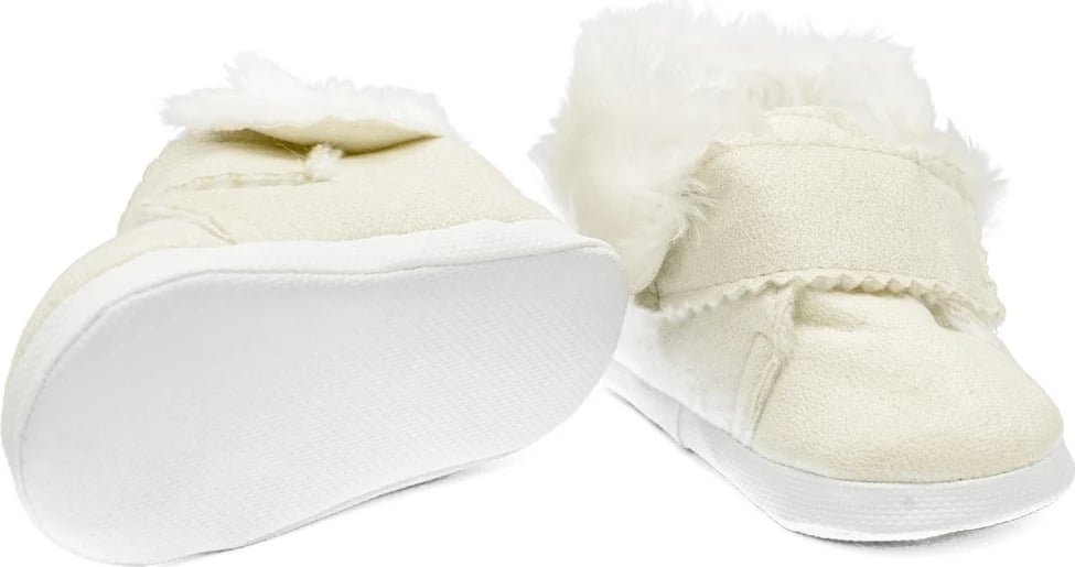 Papuçe dimri bebe, New Baby, 3–6 muaj, shtresë fleece, velcro, shollë e hollë PVC, bezhë