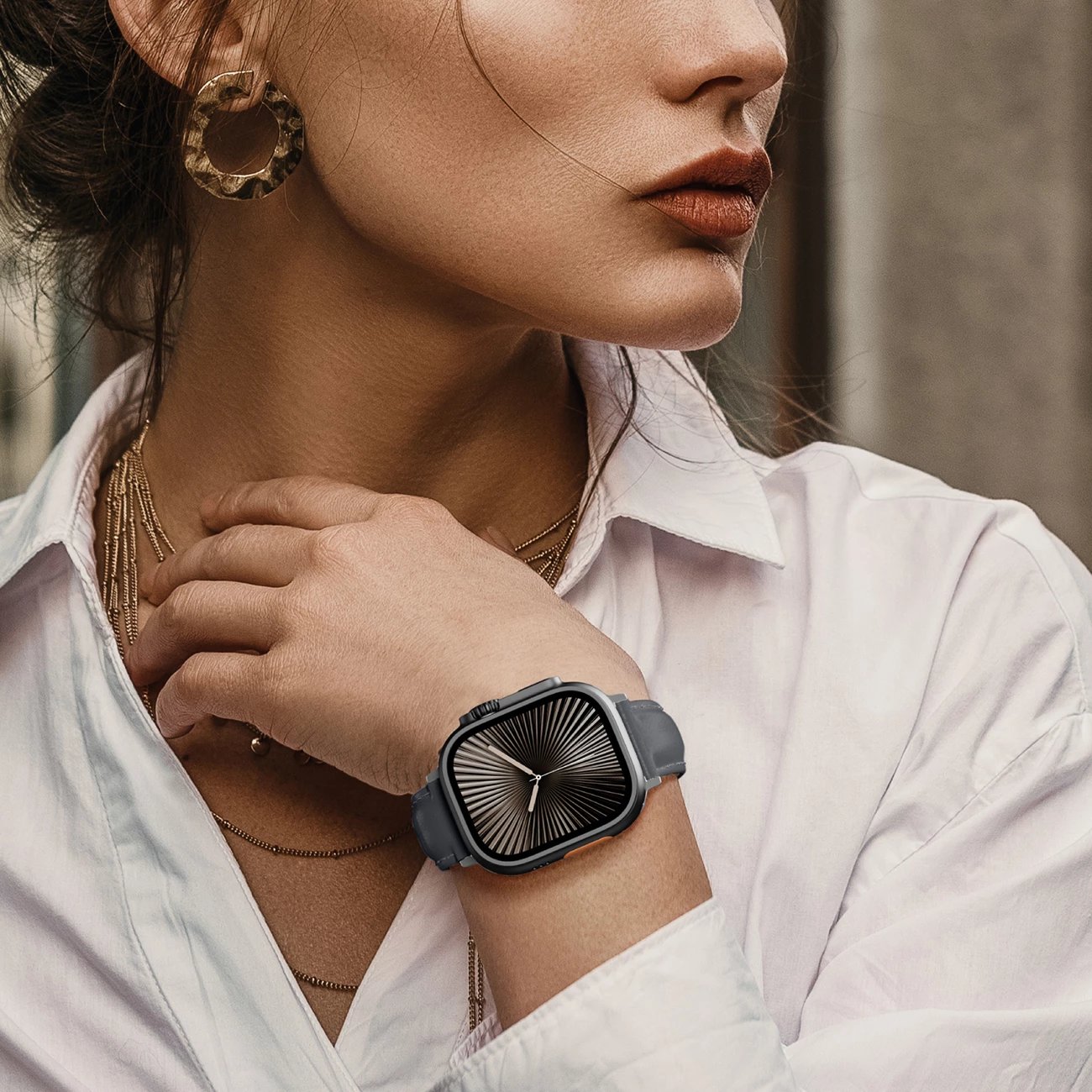 Rrip lëkure për Apple Watch AmazingThing Class Band, 45/46/49 mm, Gri