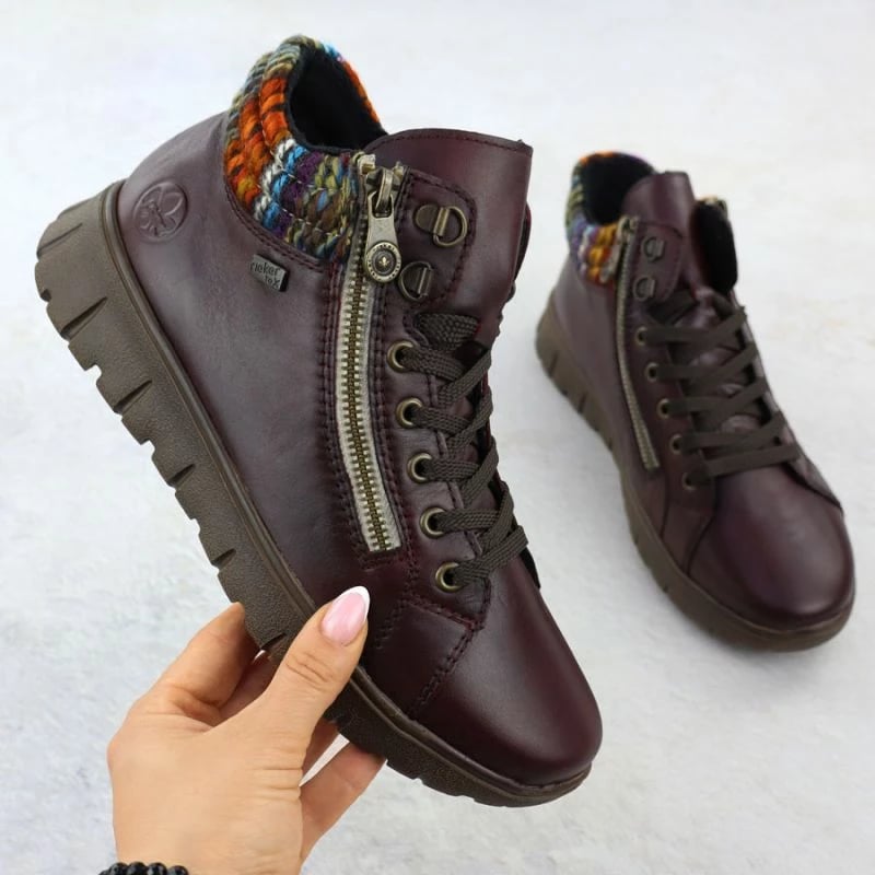 Çizme lëkure për femra Rieker N1305-35, burgundy