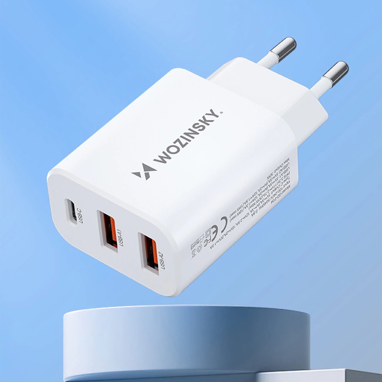 Karikues muri Wozinsky CWCUCW, 30W, 1x USB-C, 2x USB-A, i bardhë