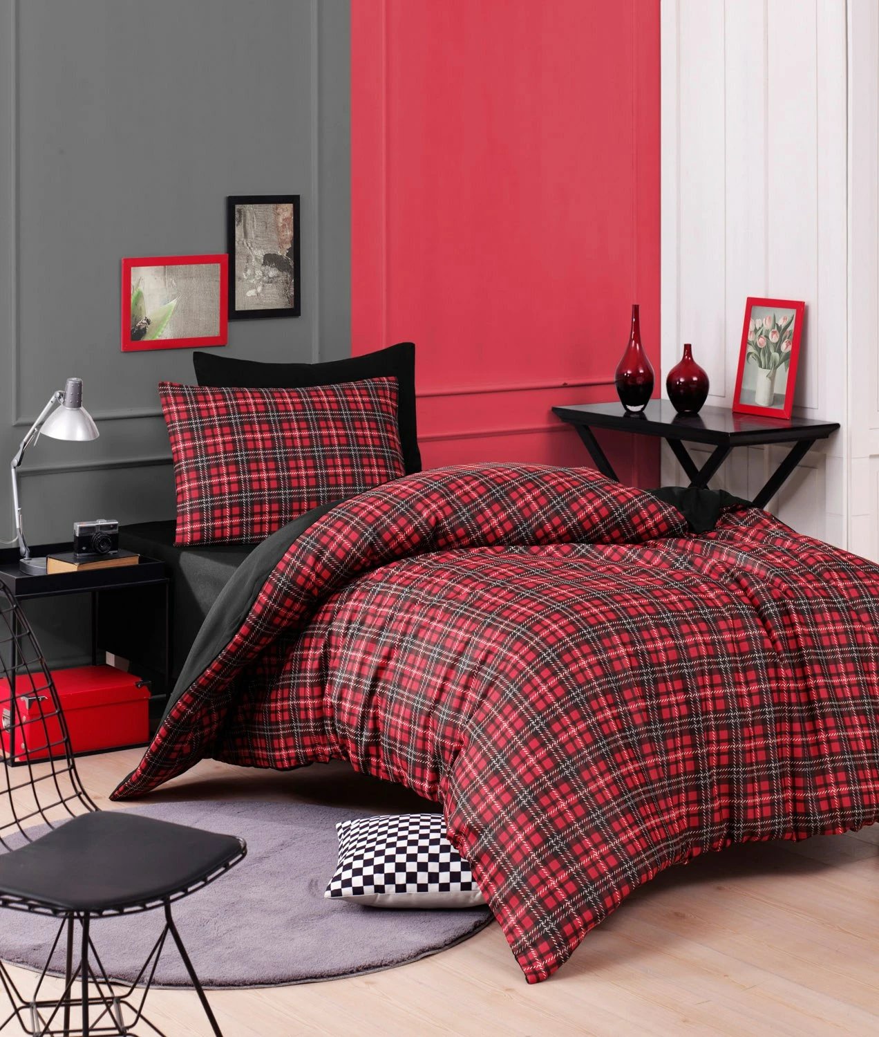 Set mbulesë për jorgan, njësh, ngjyrë e kuqe, L'Essentiel Linge de Maison, Iskoç