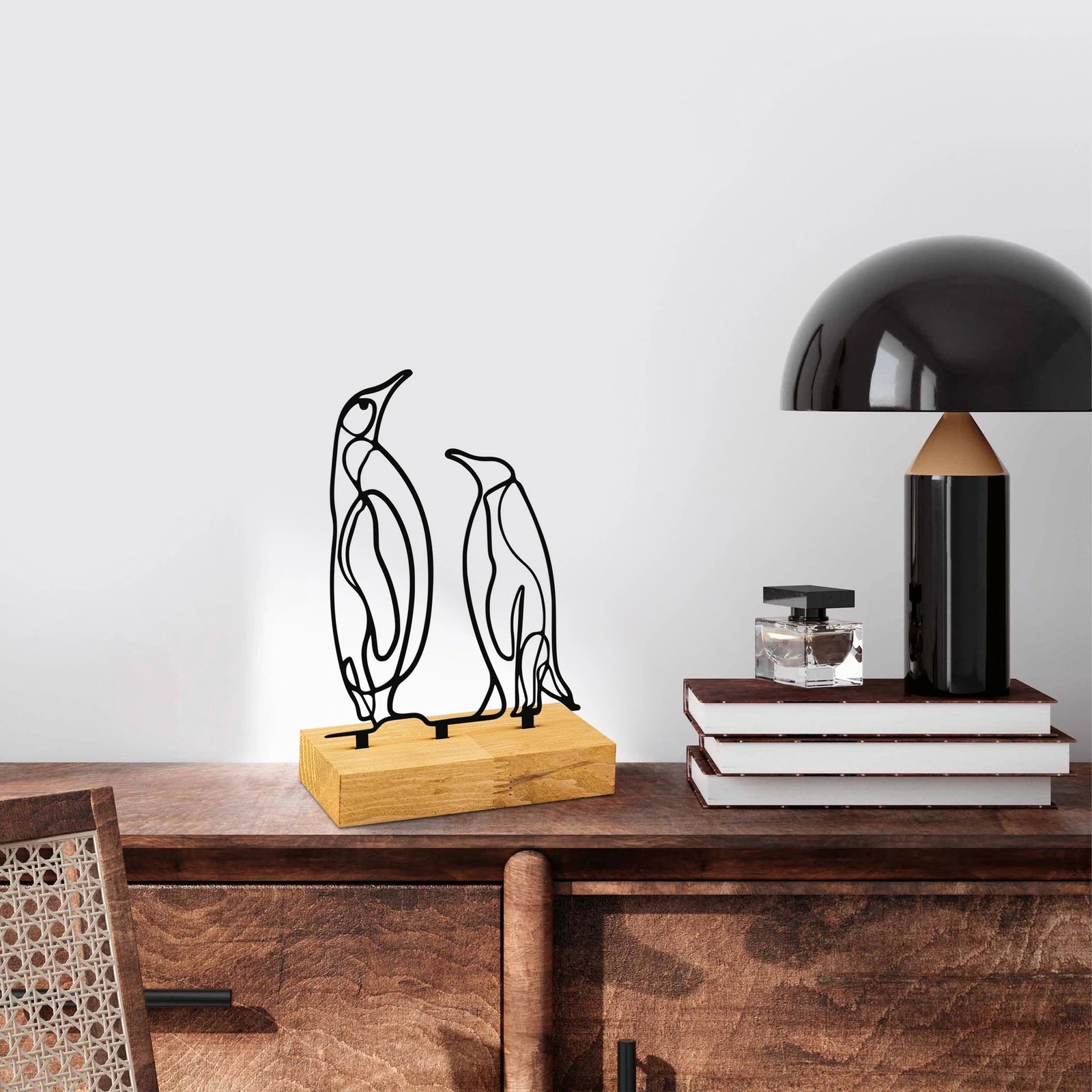 Dekor pingu, metal i zi, bazë druri, Aberto Design, 26x8x17cm