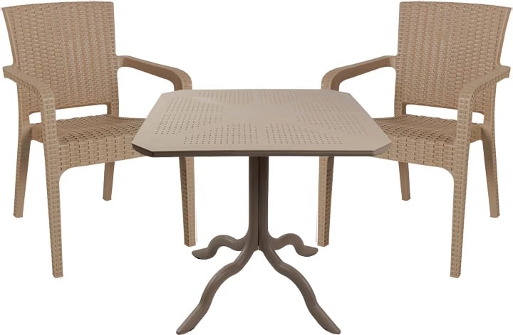 Set tavolinë me karrige për terasë, Icoan-Halcyon, PP, ngjyrë kapuçino, 3 copë