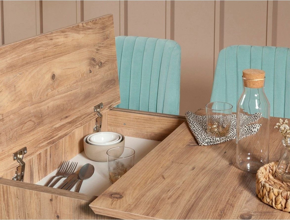 Tavolinë me karrige, zgjatshme, 5 pjesë, Skye Decor, Vina 0701 - 4, ngjyrë Atlantic, jeshile