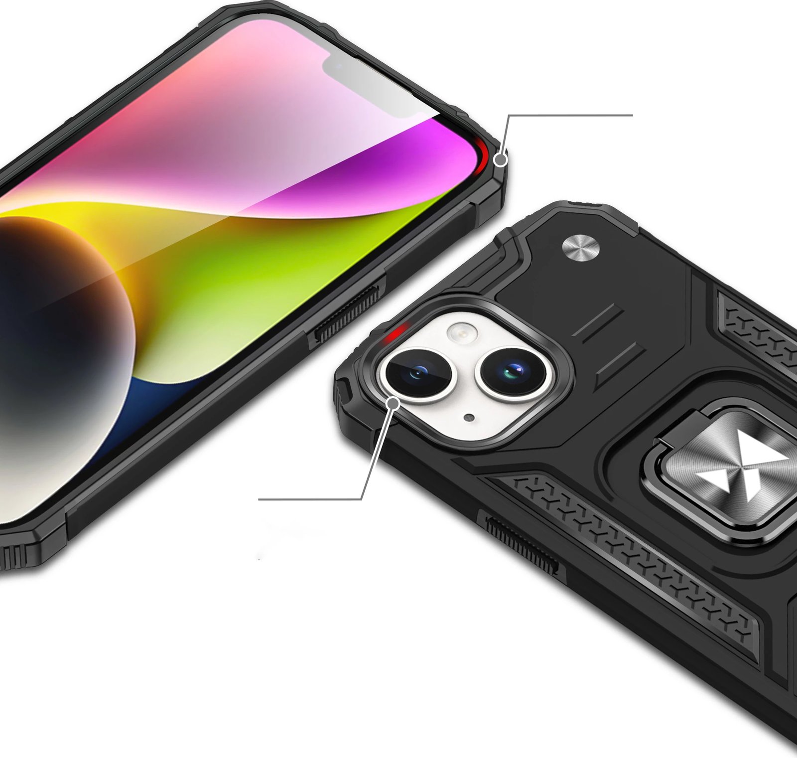 Mbështjellës Wozinsky Ring Armor për iPhone 15 Plus, me mbajtëse gishti dhe stand, Kuq
