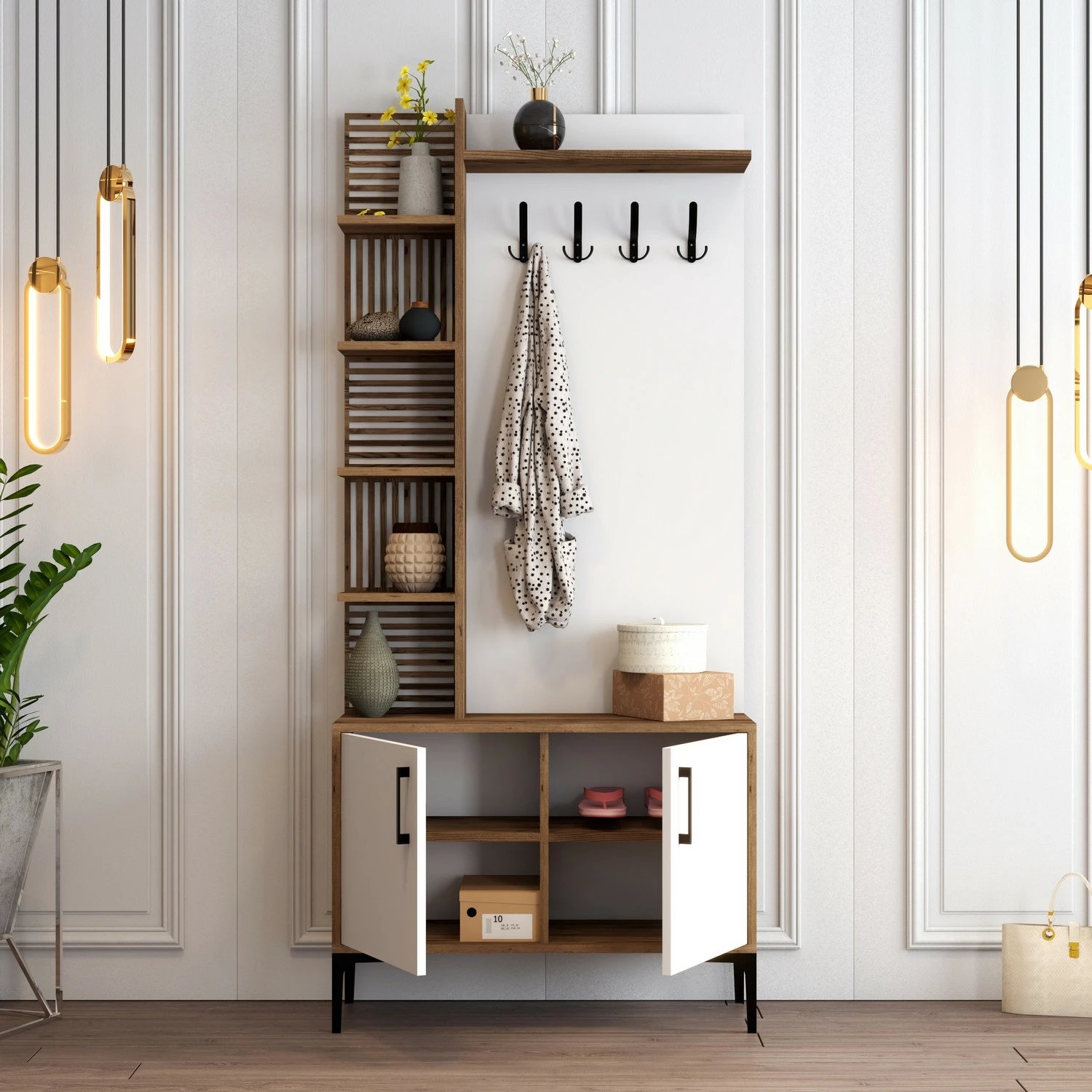 Stendë korridori Skye Decor, Viyana D, ngjyrë arre dhe e bardhë