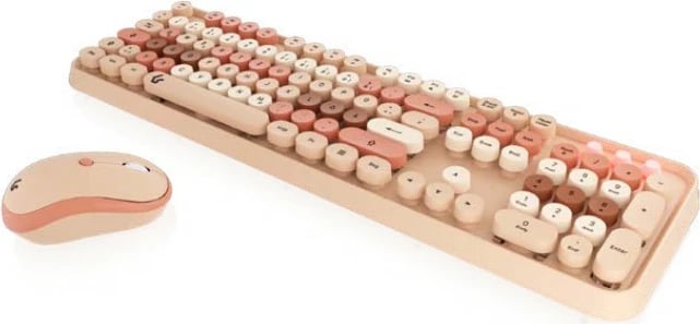 Tastierë me maus wireless KeySonic KSKM-8200M-RF, QWERTZ, membrane, 104 taste, bezhë/kafe/rozë